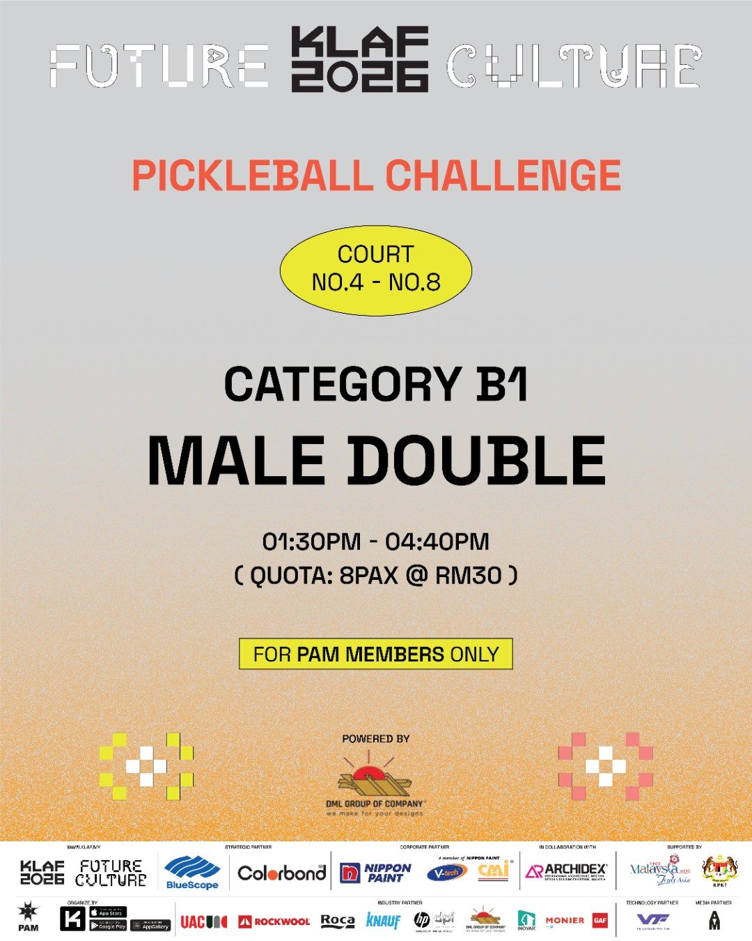 KLAF x DML Pickle Ball Challenge Category B – Male Double