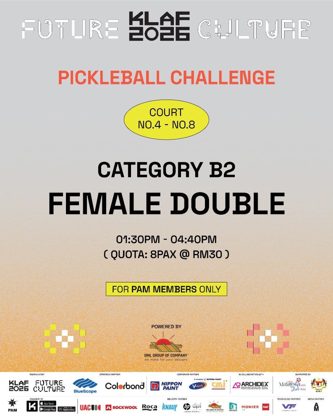 KLAF x DML Pickle Ball Challenge Category B – Female Double